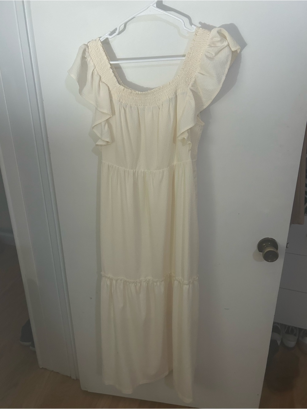 Cream Ruffled Midi Dress